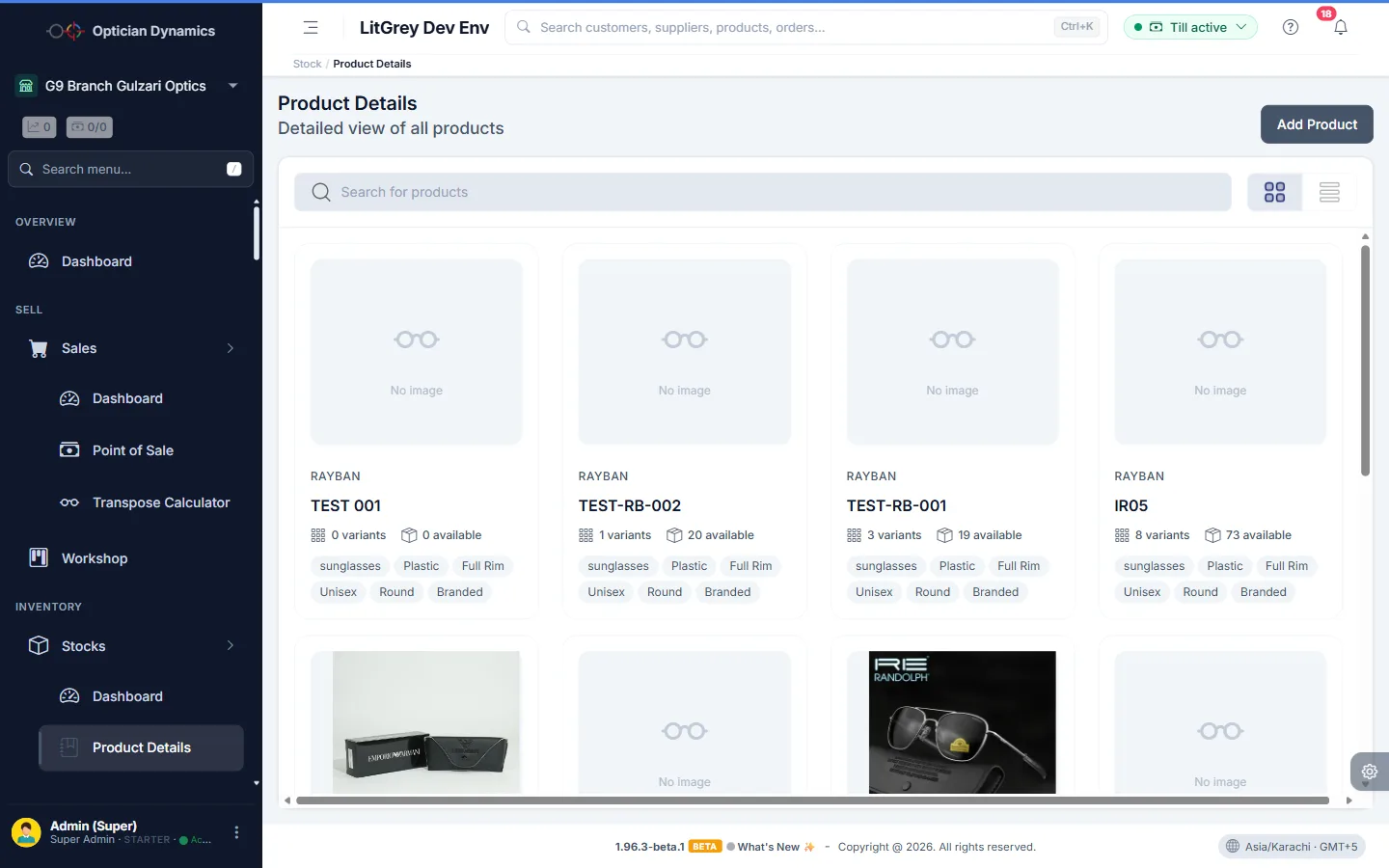 Optician Dynamics AI catalog builder — frame model number auto-populates brand, size, material and price